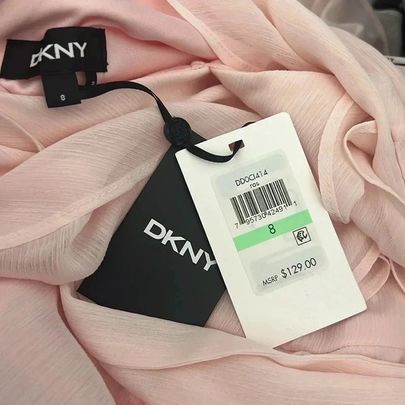 DKNY Womens Pink Zippered Tie Ruffled Chiffon Hi-lo Hem Flutter Sleeve Size 8 - Picture 5 of 8